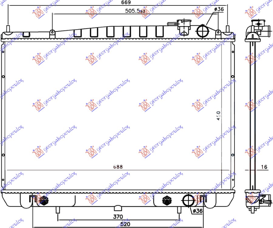 Nissan p/u 2wd-4wd 1998-2001 (d22) HLADNJAK MOTORA BENZIN 2.4i 16V (AUTO) (45x68.6x1.6) (KOYO)