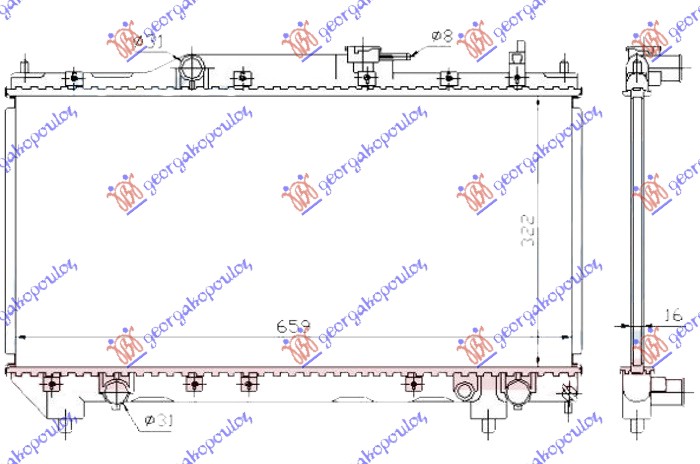 Toyota avensis 1997-2003 (t22) HLADNJAK MOTORA 1.6/1.8CC (+/-AC) (32.5x66) -00 (KOYO)