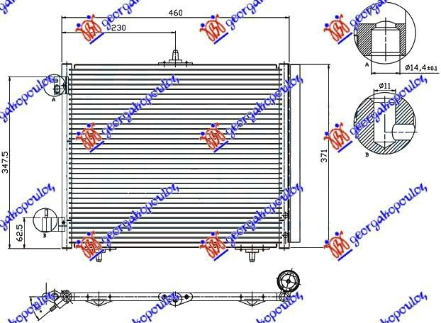 Peugeot 2008 16- HLADNJAK KLIME BENZIN/DIZEL (42x37) 05- 3 NOSACA