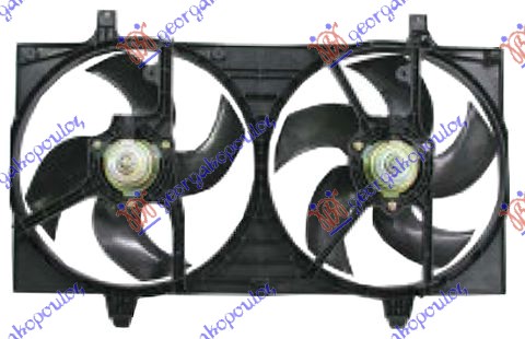 Nissan almera h/b 2000-2006 (n16) VENTILATOR (DUPLI) KOMPLET (BENZIN) (445mm) (OTVORI GORE)