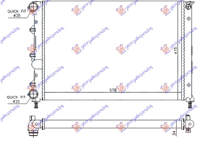 Alfa romeo 147 2000-2010 (937) HLADNJAK MOTORA 1.6 16v TWIN SPARK (580x410x34) 05- (VALEO)