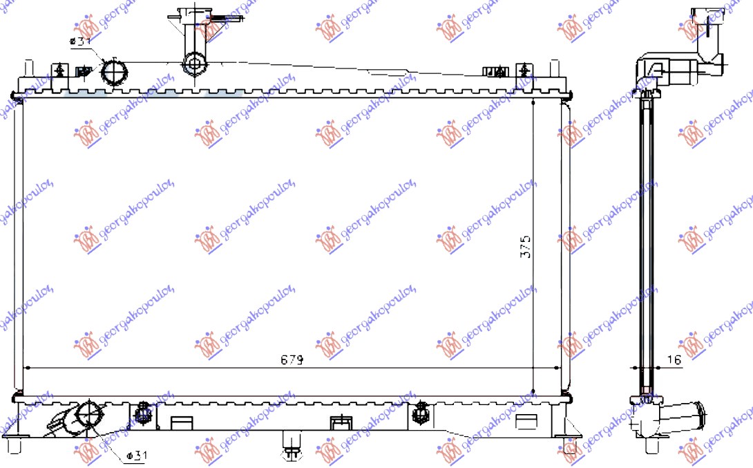 Mazda 6 2002-2008 (gg/gh/gy) HLADNJAK MOTORA 1.8/2.0 BENZIN (AUTO) (375x680x16) -05
