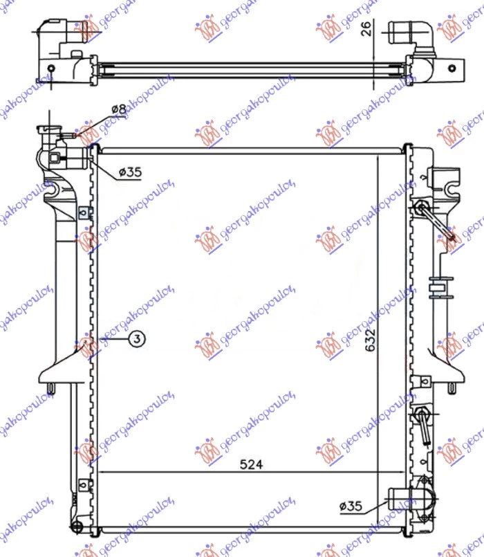 Mitsubishi p/u l200 06-10 HLADNJAK 2.5 T.D AUTO(525x635x26)