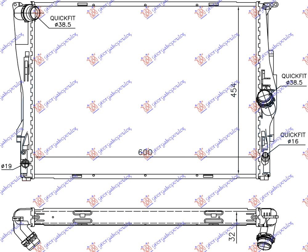 Bmw series 1 3/5d 2004-2011 (e81/e87) HLADNJAK MOTORA ZA SVE MODELSE BENZIN (MAN/AUTO) (600x460x32) 2 CEVI (KOYO)