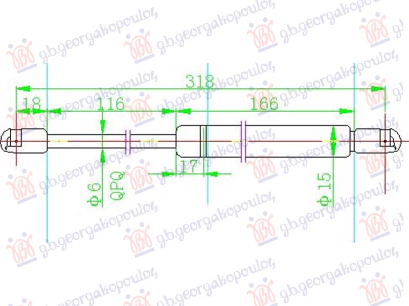 Toyota hi-lux 2wd/4wd 2005-2009 (n1/n2/n3) AMORTIZER GEPEK STAKLA (315 mm - 160 njutna)
