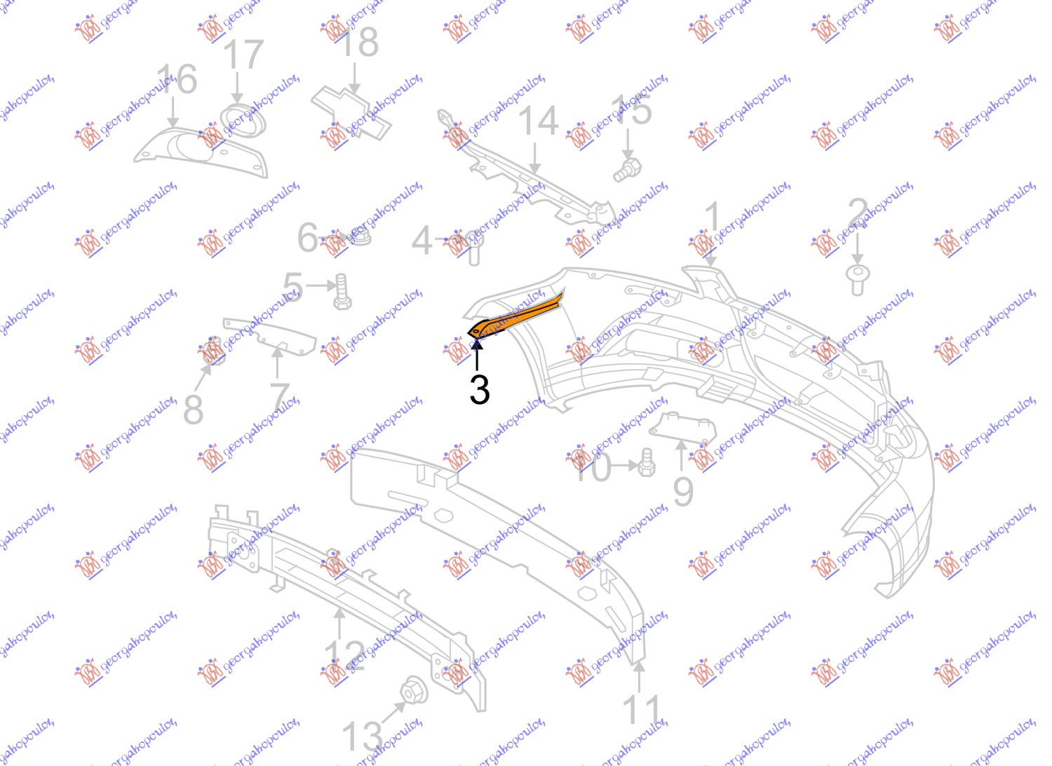 Chevrolet aveo h/b-l/b 08-12 NOSAC PREDNJEG BRANIKA GORNJI