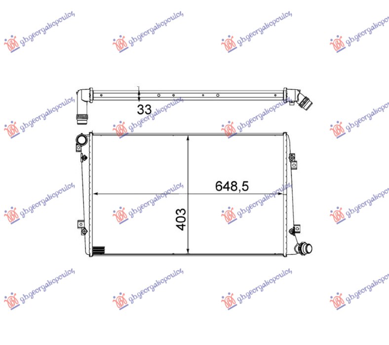 Skoda octavia 5 2008-2013 (3u4) HLADNJAK MOTORA 1.9/2.0 TDi DIZEL (650x400) CEV DIJAGONALNO (LEMLJEN SPOJ) (VALEO)