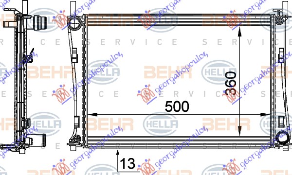 Mazda 2 2003-2007 (dy) HLADNJAK MOTORA 1.2/1.4/1.6 (+/-AC) (500x356) (MAHLE BEHR)