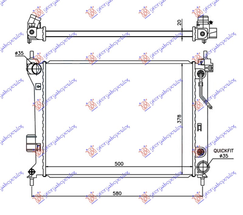 Hyundai i20 i 2008-2012 (ib/gb/pb/pbt) HLADNJAK MOTORA 1.2/1.4/1.6i BENZIN (AUTO) (500x380x26) (VALEO)