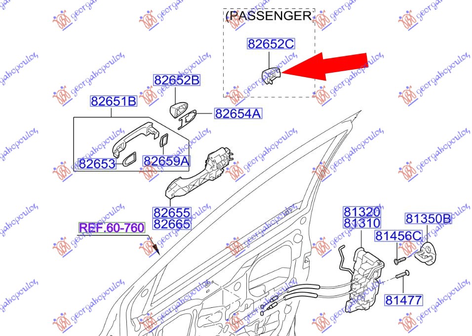 Hyundai i20 08-12 KVAKA PREDNJIH VRATA SPOLJASNJA (ZADNJI DEO) (O)