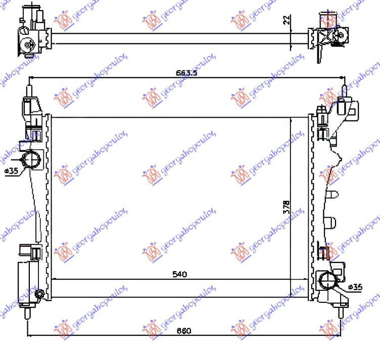 Fiat grande punto 2005-2012 (199) HLADNJAK MOTORA ZA SVE MODELSE BENZIN (MAN/AUTO) (+/-AC) (54x37.5) (VALEO)