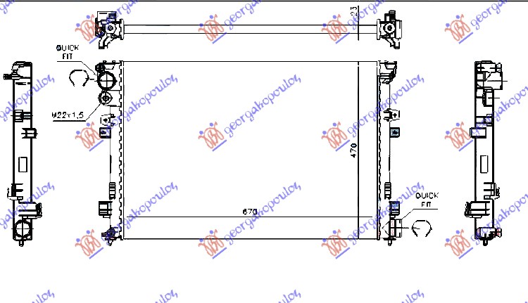 HLADNJAK MOTORA 1.9/2.0/2.1 D-TD (67x44.6) SA VENTILOM