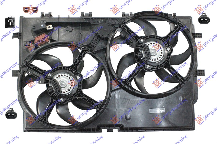 Citroen jumper 06-14 VENTILATOR (DUPLI) KOMPLET (3.0 BENZIN - 2.0/2.3-3.0 DIZEL) (-AC) (390mm+390mm) (2+2 PIN) (2 DUGULJASTA KONEKTORA)