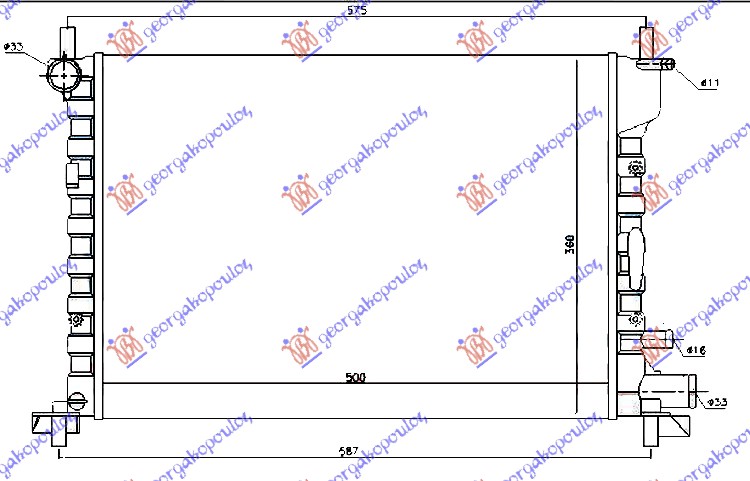 Ford fiesta 1996-1999 (ja) HLADNJAK MOTORA 1.2/1.3/1.4/1.6/1.7V (+AC) (52x37.8) (NRF)