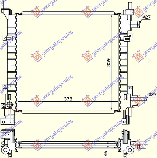 Ford ka 1997-2008 (rb) HLADNJAK MOTORA BENZIN (MAN) (+/-AC) (378x359x26) (NISSENS)