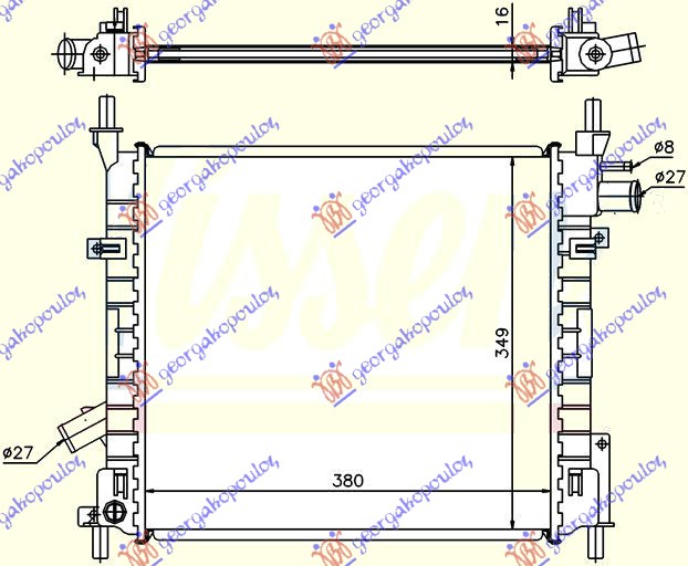 Ford ka 1997-2008 (rb) HLADNJAK MOTORA BENZIN (-AC) (380x355) (NRF)