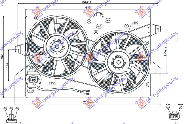 Ford mondeo 00-07 VENTILATOR (DUPLI) KOMPLET (BENZIN/DIZEL) (+AC)