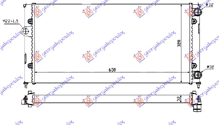 Vw vento 1992-1998 (1h2) HLADNJAK MOTORA 1.6/1.8/2.0i8V/1.9TDi (630x320x32) (NRF)