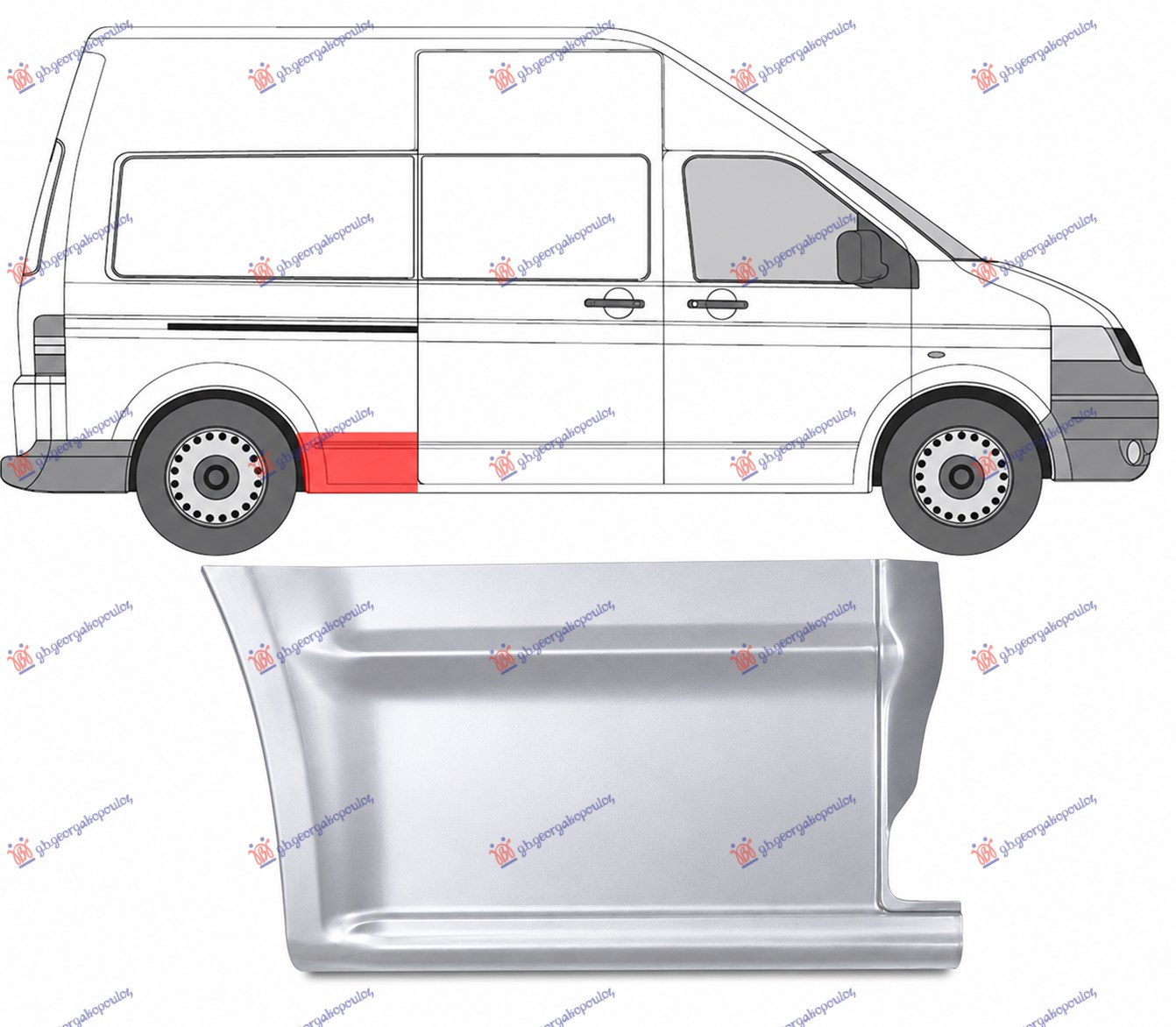 Vw transporter 2003-2010 (t5) (7ha/7hh/7ea/7eh) KRAJ ZADNJEG BLATOBRANA (PREDNJI DEO) (DUGA SASIJA)