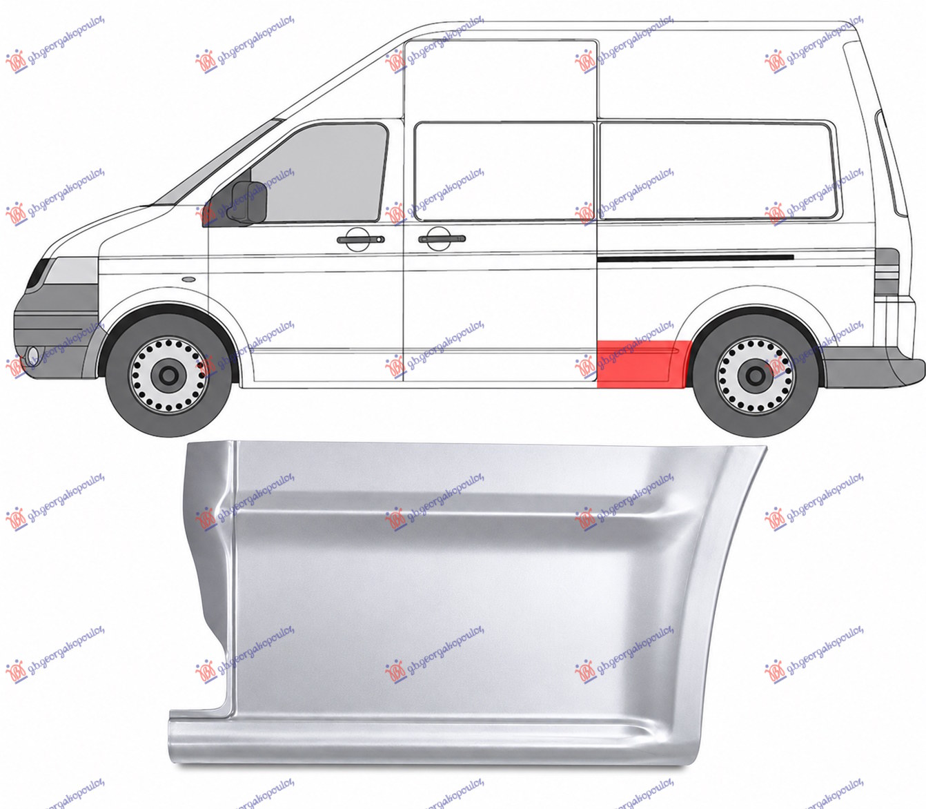 Vw transporter 2010-2015 (t5) (7ha/7hh/7ea/7eh) KRAJ ZADNJEG BLATOBRANA (PREDNJI DEO) (DUGA SASIJA)