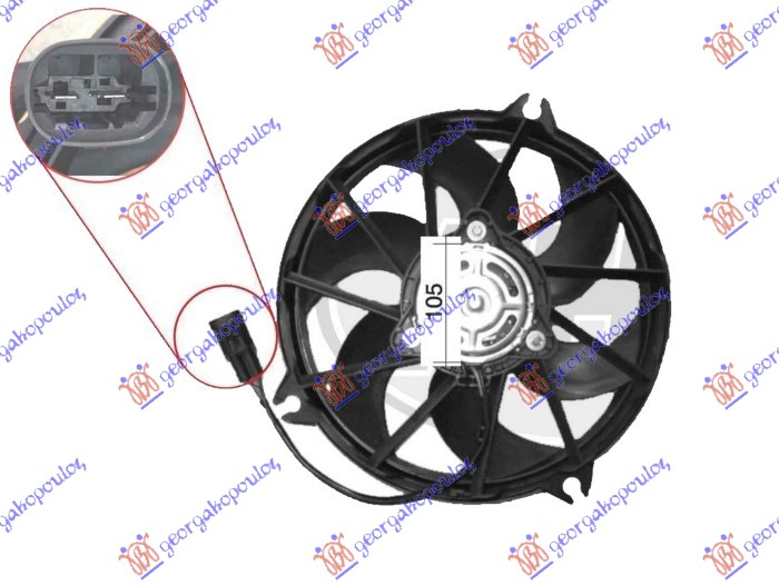 Peugeot 807 02-14 VENTILATOR 1.6/2.0 DIZEL (340mm) (2 PIN)