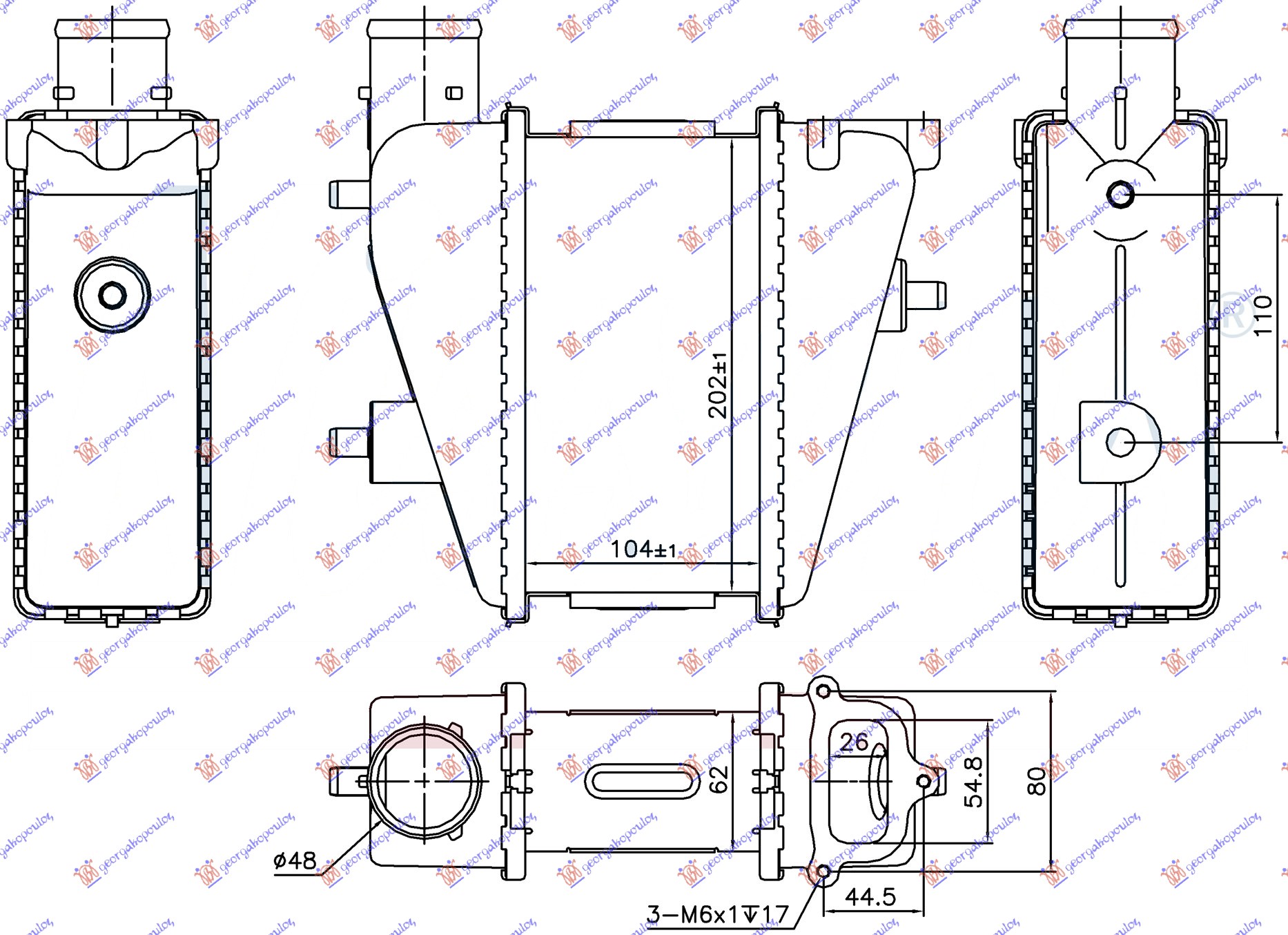 Honda civic h/b-l/b 2006-2012 (fn/fk) HLADNJAK INTERKULERA 2.2 CTDI (104x202x62)