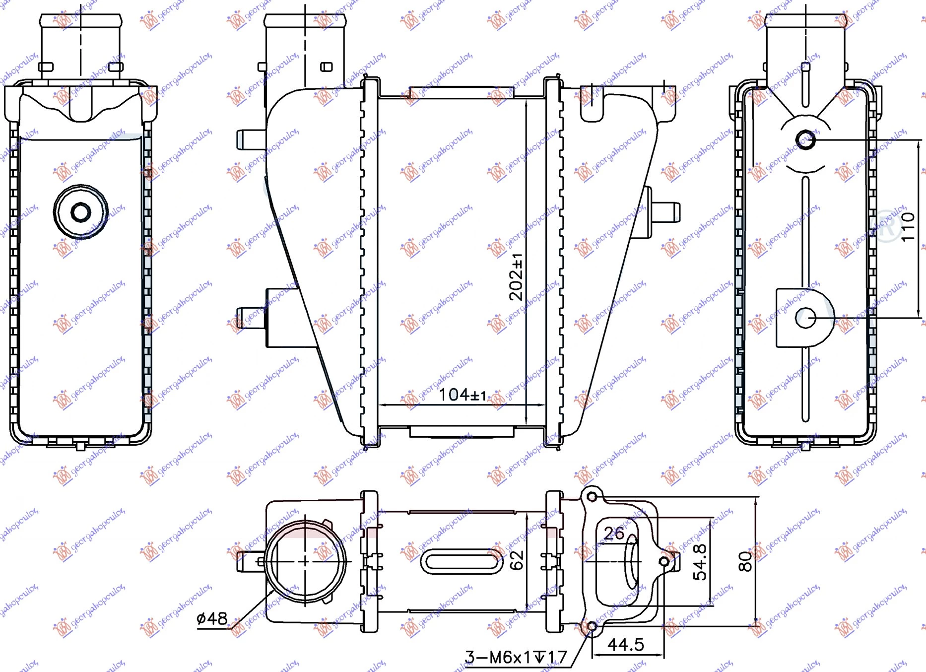 Honda civic h/b-l/b 06-12 HLAD.INTERCOOLERA 2.2 CTDI (104x202x62)