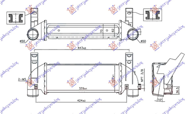 Ford transit connect 03-10 HLAD.INTERCOOL.1.8Di/TDCi -07(340x128x62