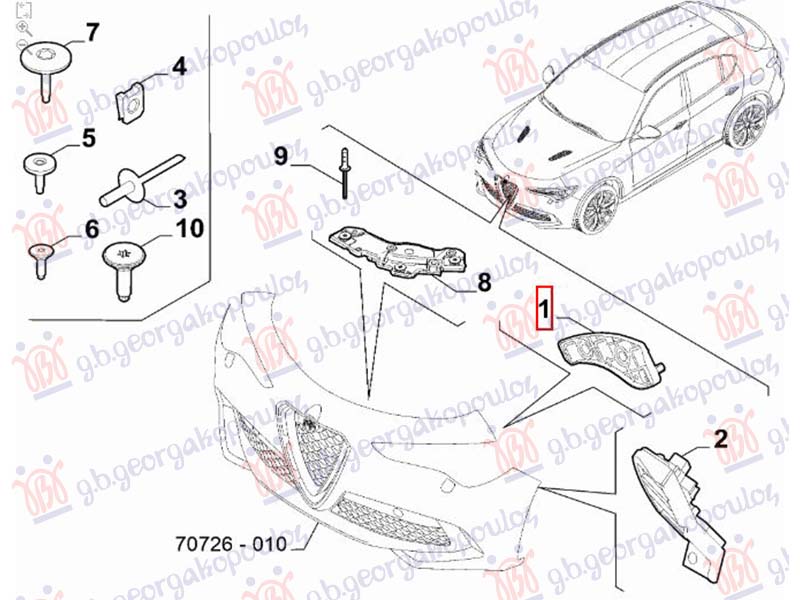 Alfa romeo stelvio 2016- (949) NOSAC PREDNJEG BRANIKA GORNJI PLASTICNI (ORIGINALNI)