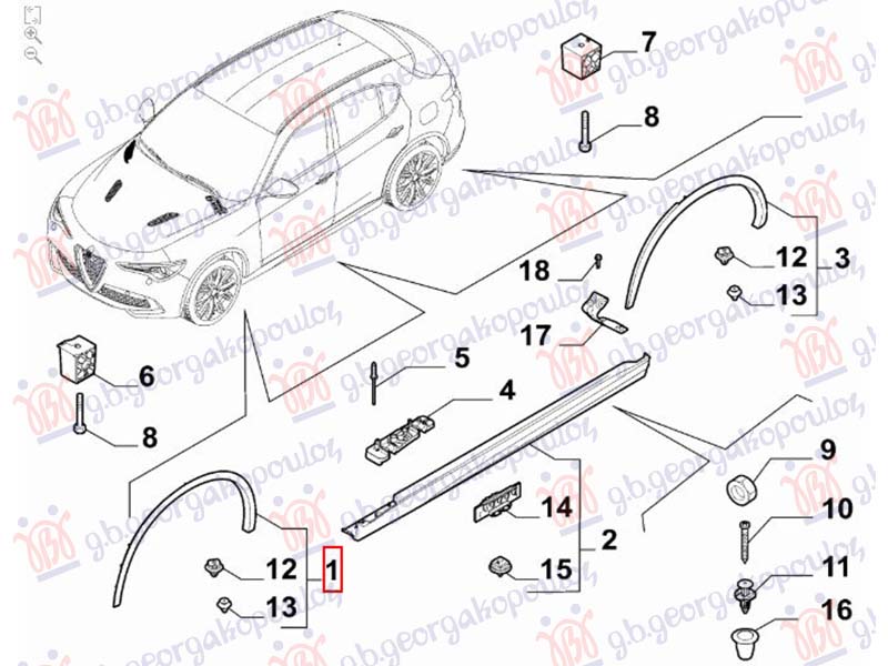 Alfa romeo stelvio 2016- (949) RUB PLASTICNI PREDNJEG BLATOBRANA (ORIGINALNI)