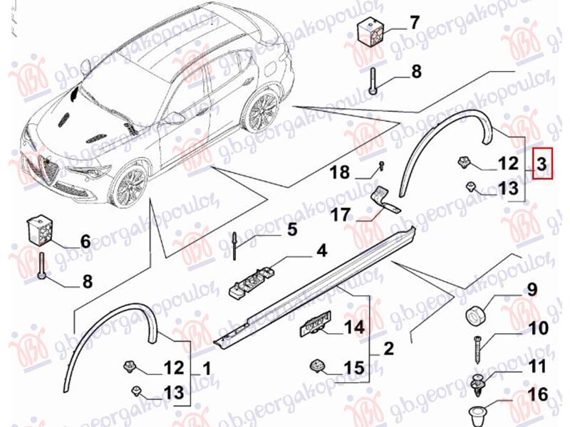 Alfa romeo stelvio 2016- (949) RUB PLASTICNI ZADNJEG BLATOBRANA (ORIGINALNI)