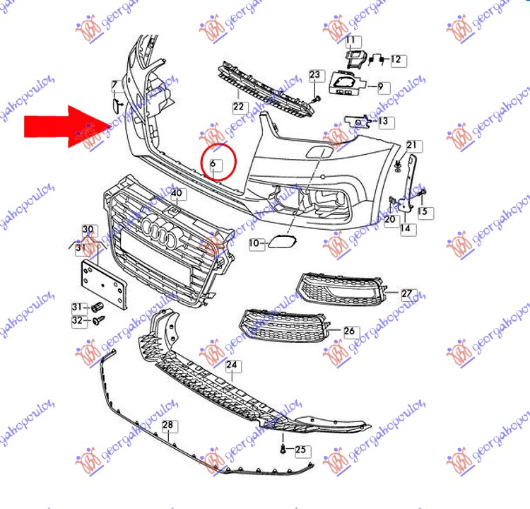 Audi a1 2014-2018 (8x1/8xk/8xa/8xf) PREDNJI BRANIK PM (PRSKALICE) (2 PDC SENZORI)