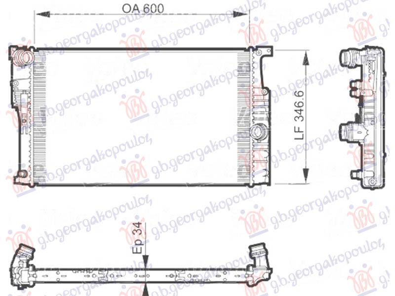 Bmw series 3 sdn/s.w. 2014-2018 (f30/f31) HLADNJAK MOTORA 3.0 (330d) DIZEL (AUTO) (600x330x26) (3 CEVI) (NRF)
