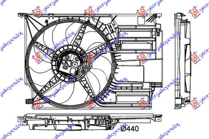 Bmw series 2 (f45/f46) active/gran tourer 17-21 VENTILATOR KOMPLET (1.5/2.0 BENZIN - 2.0 DIZEL) (440mm) (600W) (2 PIN)