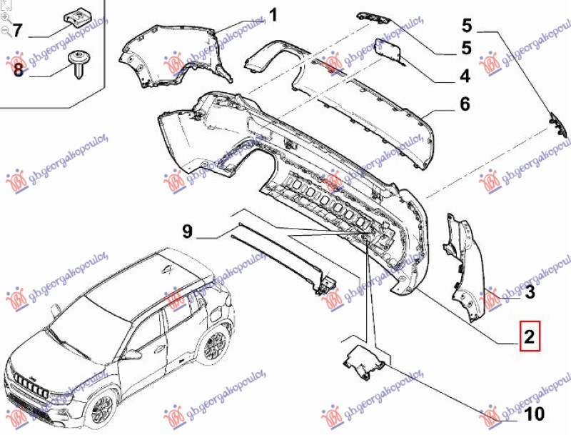 Jeep avenger 2022- (j2) ZADNJI BRANIK CENTRALNI (4 PDC SENZORI) (O)