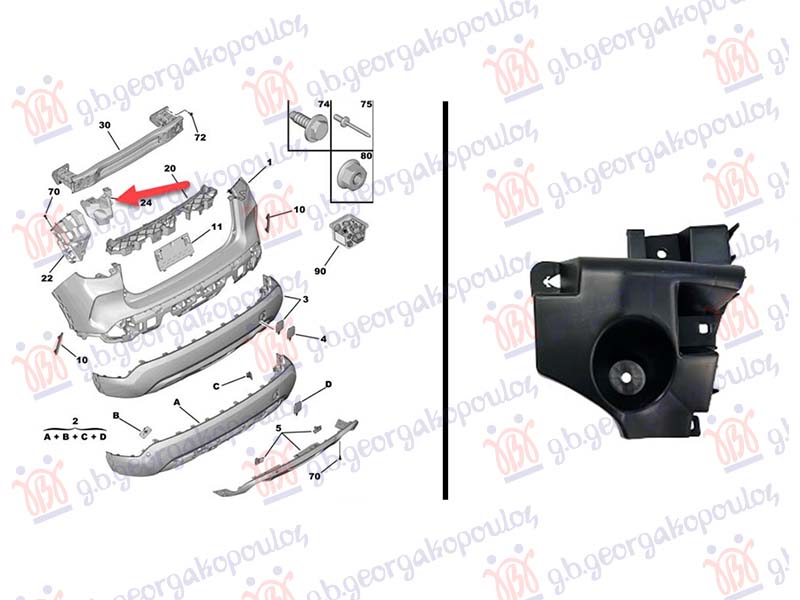 Citroen c4 2020- (ba/bb/bc) NOSAC ZADNJEG BRANIKA PLASTICNI (ISPOD STOP LAMPE)