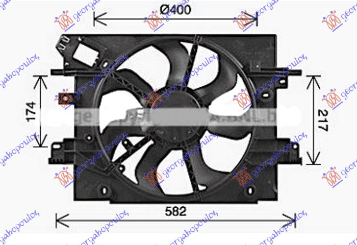 Dacia lodgy 12- VENTILATOR 1.2/1.6 BENZIN - 1.5 DCI DIZEL (400mm) (2 PIN)