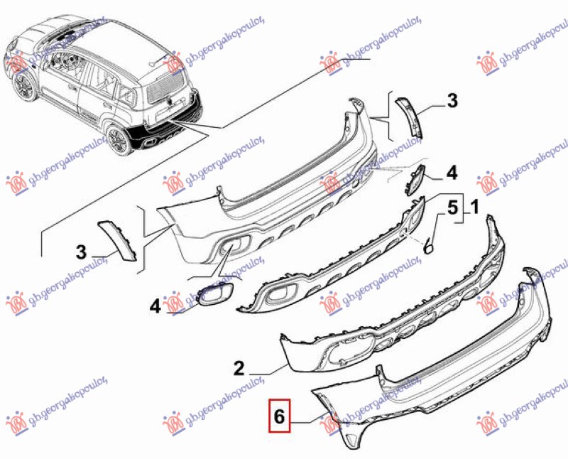 Fiat panda new 2012- (312/319) ZADNJI BRANIK GORNJI PM (CROSS) (O) (neofarban)