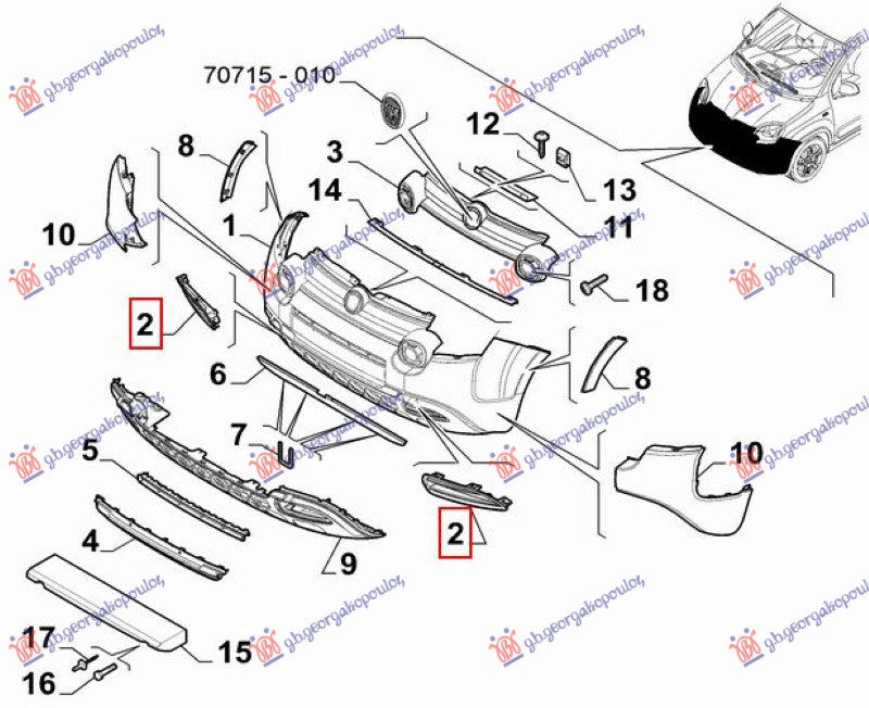 Fiat panda new 2012- (312/319) RESETKA PREDNJEG BRANIKA (CROSS) (O)