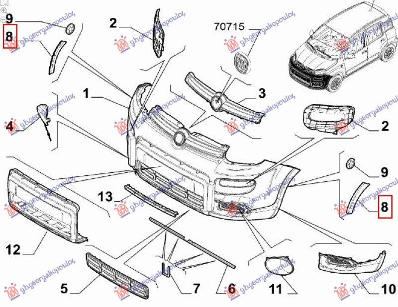 Fiat panda new 12- RUB PLASTICNI PREDNJEG BRANIKA (4X4/TREKKING) (O)