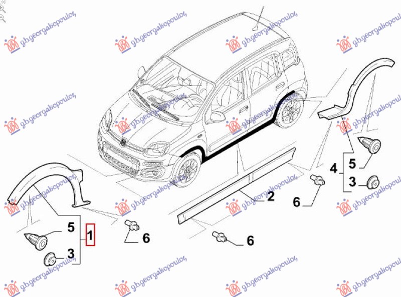 Fiat panda new 2012- (312/319) RUB PLASTICNI PREDNJEG BLATOBRANA (4X4/TREKKING) (O)