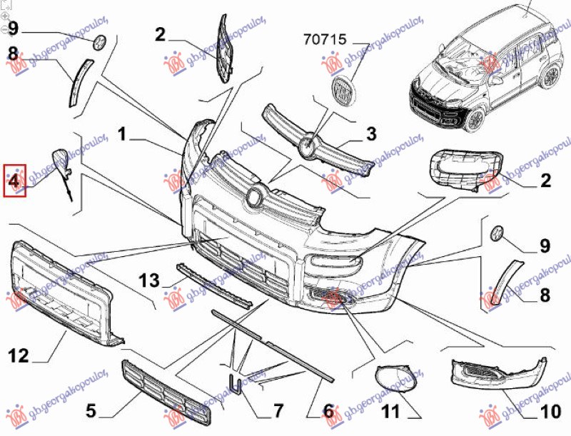 Fiat panda new 12- POKLOPAC KUKE PREDNJEG BRANIKA (4X4/TREKKING) (O)