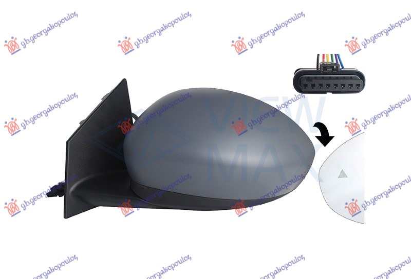 Fiat 500e 2021- (332) RETROVIZOR ELEKTRICNI SA GREJACEM PM (MRTAV UGAO) (8 OTV/6 PIN) (KONVEKSNO STAKLO) (A KVALITET)