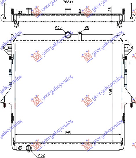 Ford ranger 2015-2019 HLADNJAK MOTORA 2.5 BENZIN (MAN/AUTO) (605x640) (KOYO)