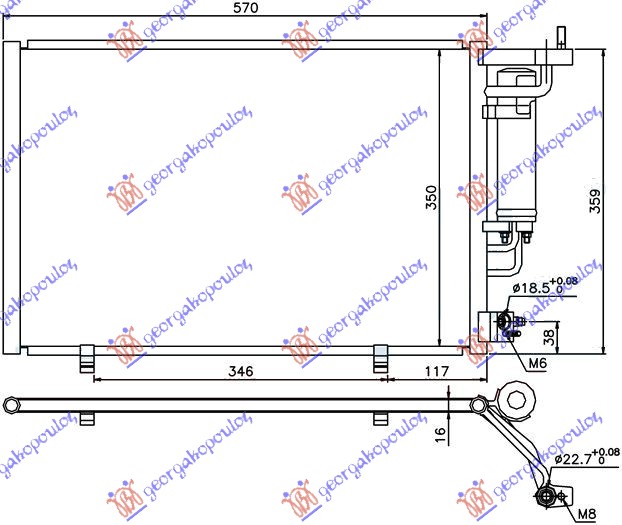 Ford fiesta 2013-2017 (jd) HLADNJAK KLIME 1.25/1.4/1.6 EFi BENZIN - 1.5 TDCi DIZEL (520x320x16) (MARELLI)