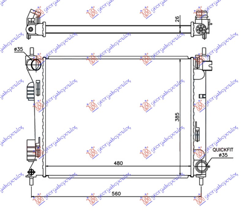 Kia rio h/b 11-14 HLADNJAK MOTORA 1.1/1.4 CRDi (MAN) DIZEL (480x385x26) (INDIJA)