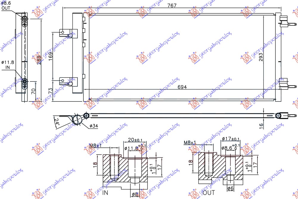 Opel astra k 5d/s.w. 16- HLADNJAK KLIME ZA SVE MODELE BENZIN/DIZEL TURBO (640x290x16)