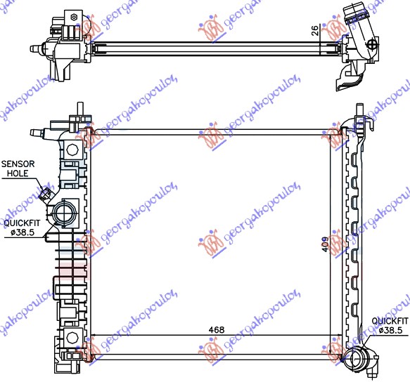 Opel meriva 2010-2014 (s10) HLADNJAK MOTORA 1.4i 16v TURBO (A14NEL/T) (47x42.8)