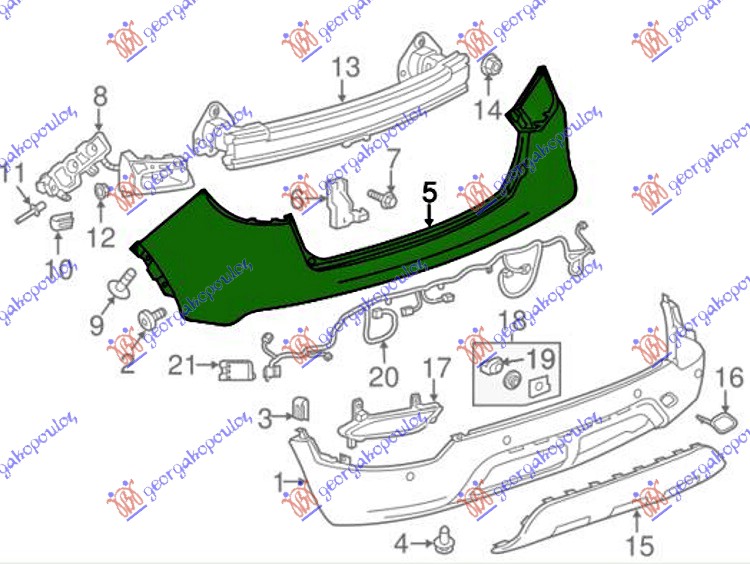 Opel mokka x 2016-2020 (j13) ZADNJI BRANIK PM GORNJI (A KVALITET)