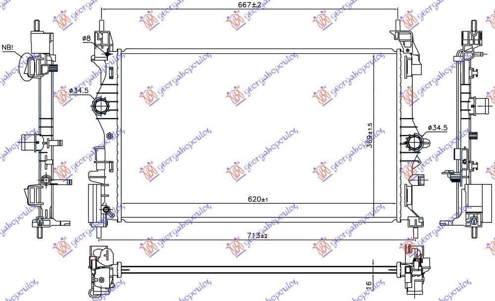 Opel corsa e 2015-2019 (x15) HLADNJAK MOTORA 1.0 TURBO BENZIN (MAN) (B10XFT 85KW) (620x369x16) (NRF)